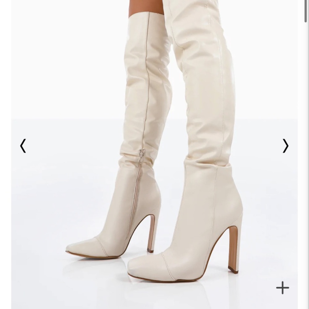 Pyrite Ecru Patent over the Knee Boots